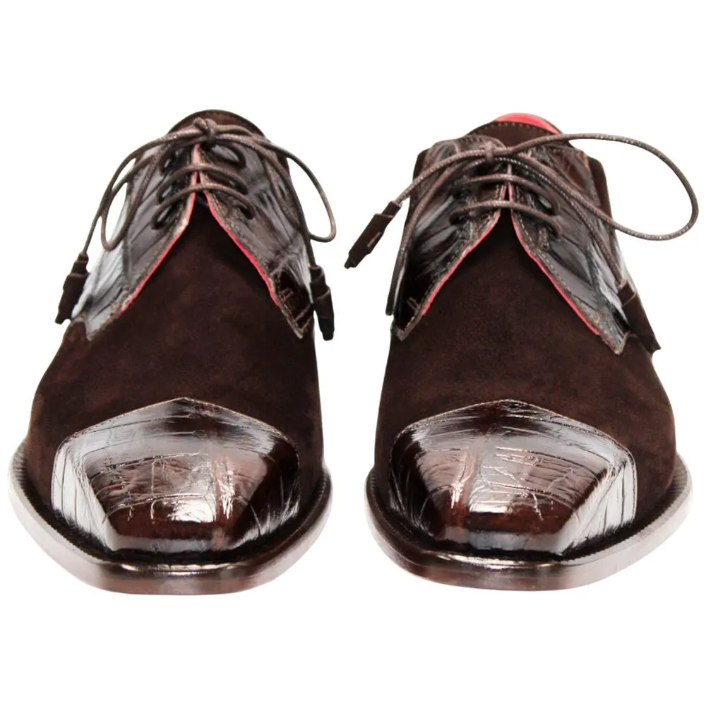 Fennix of Italy Genuine Alligator Skin & Suede LANDON Brown Shoes (USA Men Size) Dress Shoes Clearance Near Me