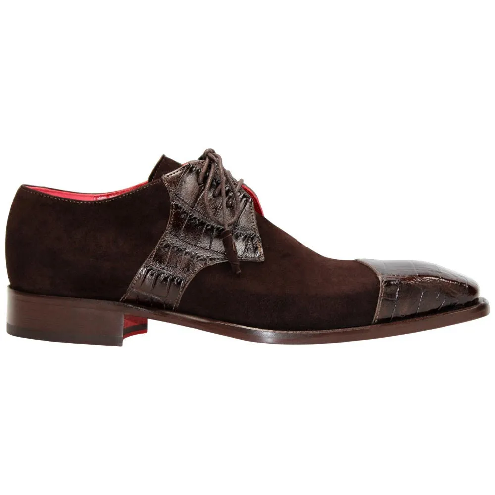 Fennix of Italy Genuine Alligator Skin & Suede LANDON Brown Shoes (USA Men Size) Lace Dress Shoe