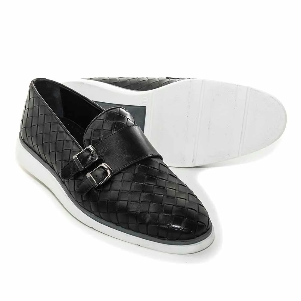 Ladies Dress Shoes Sale SIGOTTO UOMO Woven Double Buckle Black Soft Leather Casual Shoes