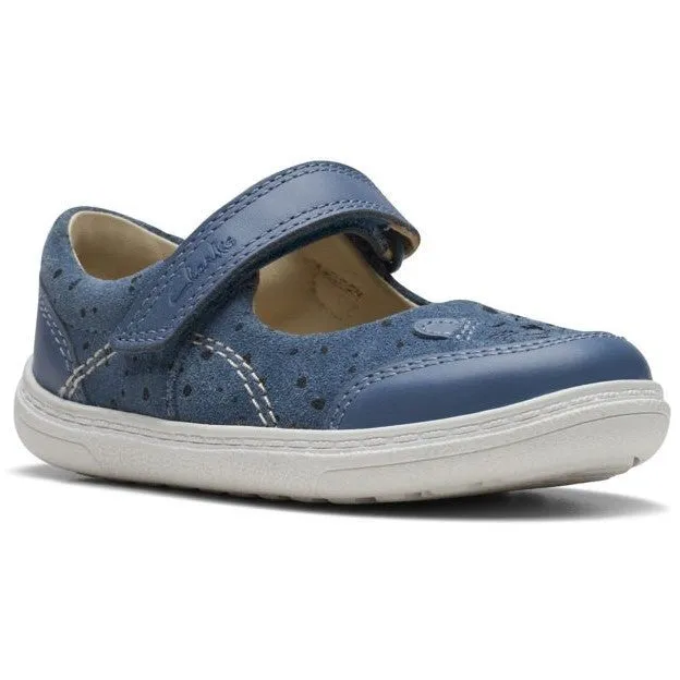 Clarks Girls Shoe Flash Pet T. Denim Blue Nina Mary Jane Shoes