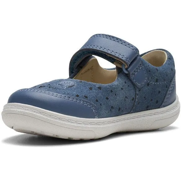 Clarks Girls Shoe Flash Pet T. Denim Blue Baby Tommy Tickle Perforated Mary Jane Crib Shoes