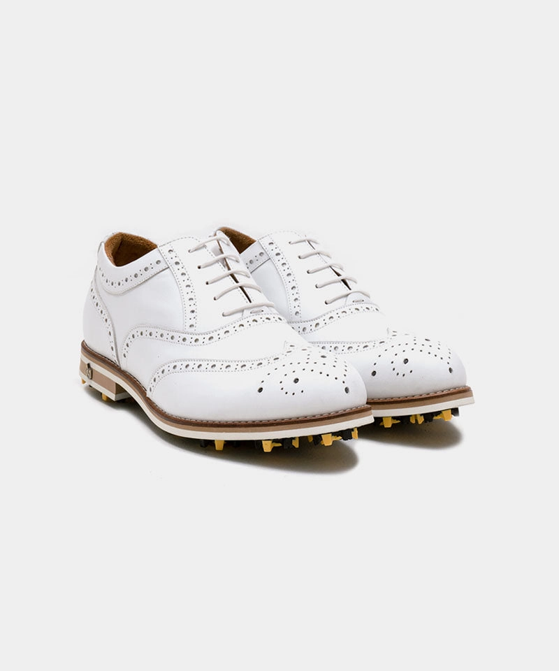 ALL CLASSIC Golf Noble Wingtip Classic Golf Shoes - White Green And White Golf Shoes