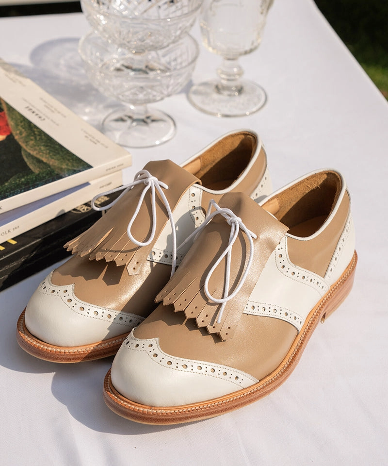 Old Golf Shoes ALL CLASSIC Golf Wingtip Classic Golf Shoes - Beige