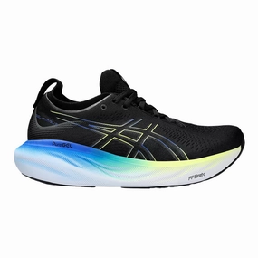 Asics Rocker Bottom Shoes Men's Asics Gel-Nimbus 25, Black/Glow Yellow, 15 4E Extra Wide