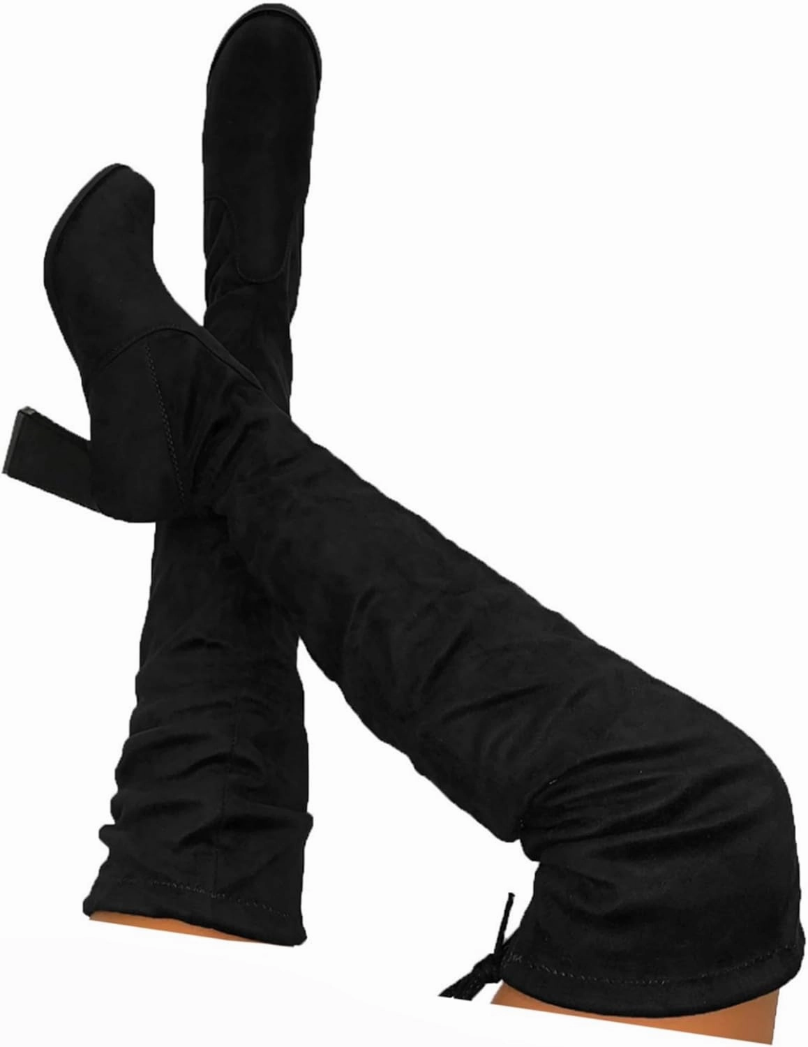 Chunky Heel Knee High Boots Crzidha Over The Knee High Boots for Women,Chunky High Heel Vintage Suede Back Drawstring Lace Up Thigh High Boots for Ladies Dressy Winter Fall Fashion Party Banquet High Heels