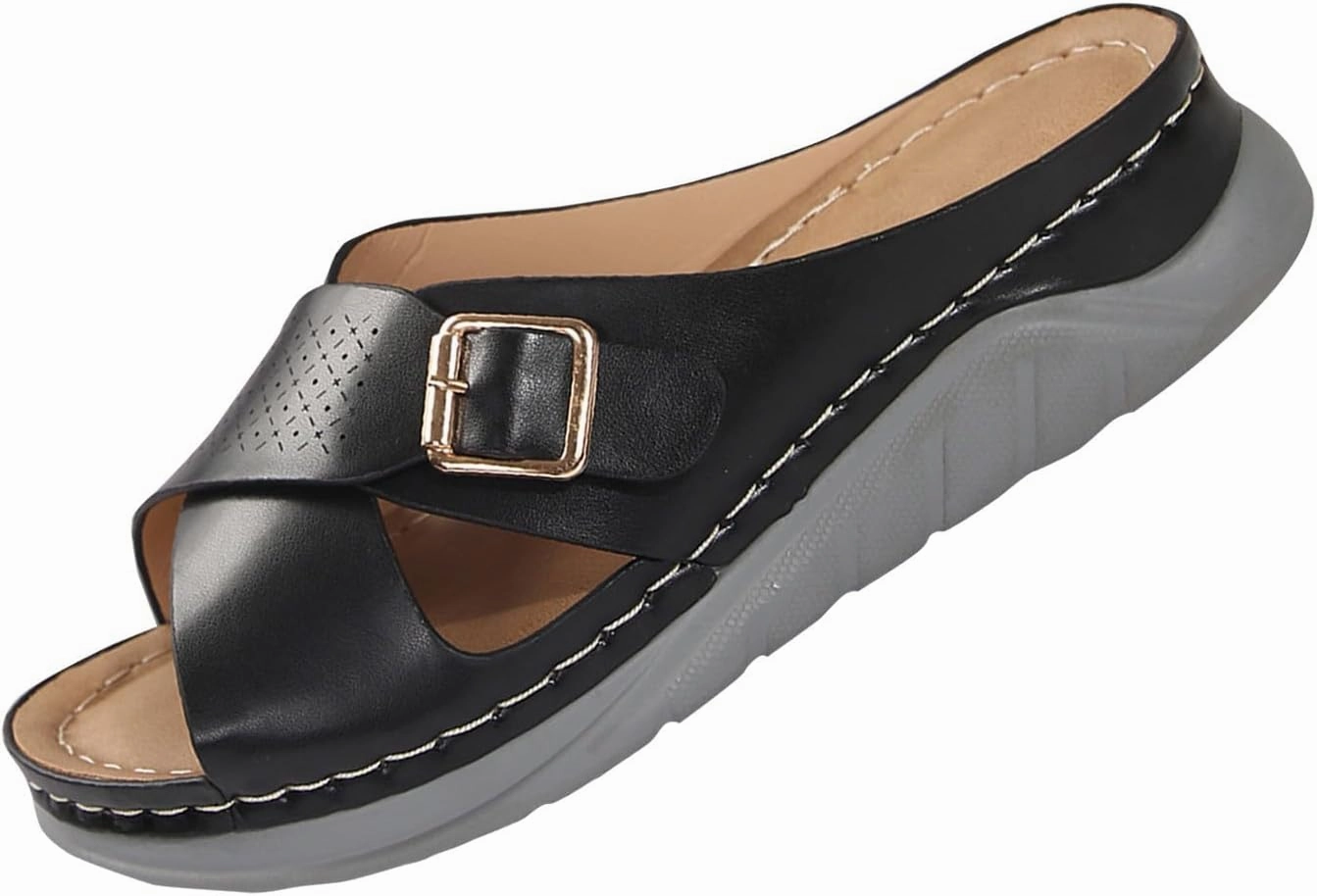 Baitfish Flip Flops Wedge Sandals for Women Cross Strap Orthopedic Sandals with Arch Support Casual Summer Hollow Out Platform Slides Slip On Walking Shoes
