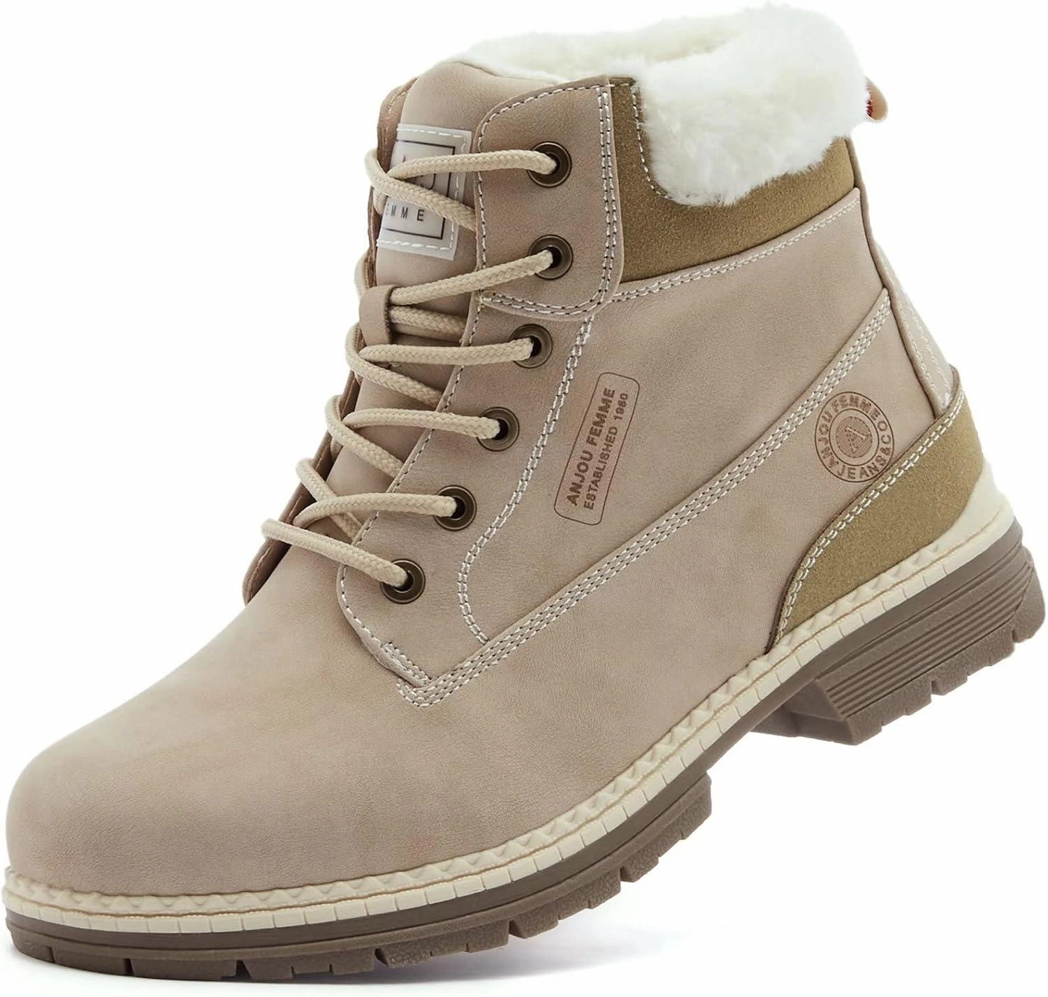 ANJOUFEMME Womens Hiking Snow Winter Boots - Waterproof Work Ankle Boots for Women Comfortable Warm Fur Boots for Backpacking Cycling Traditional Cycle Touring Shoes