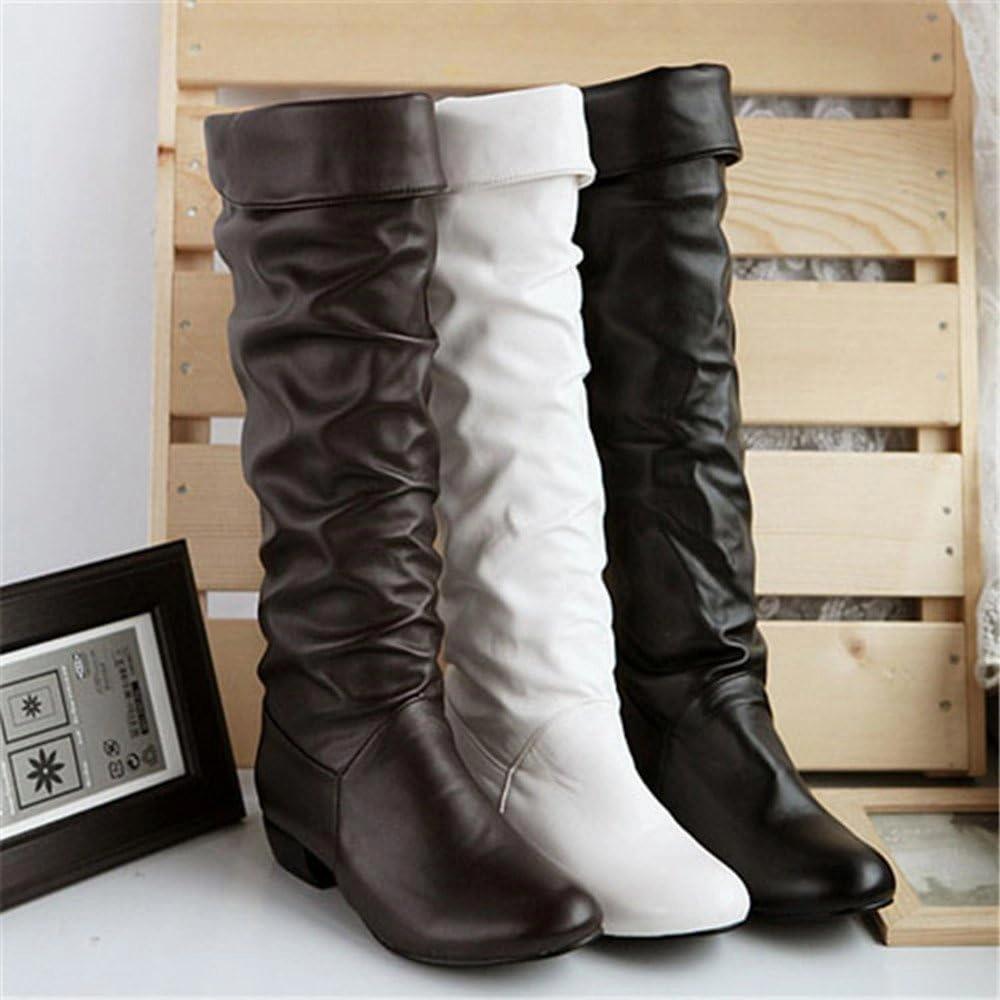 Drawing Of Combat Boots Ankle Boots For Women Pleated Thigh High Boots Low Block Heel Knee High Boots Over Knee Tall Long Bootie