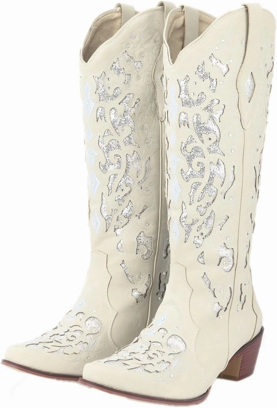 Ankle Boots For Women Rhinestone Western Chunky Heel Boots Retro Pull On Embroidered Knee High Cowboy Boots Reznor Combat Boot