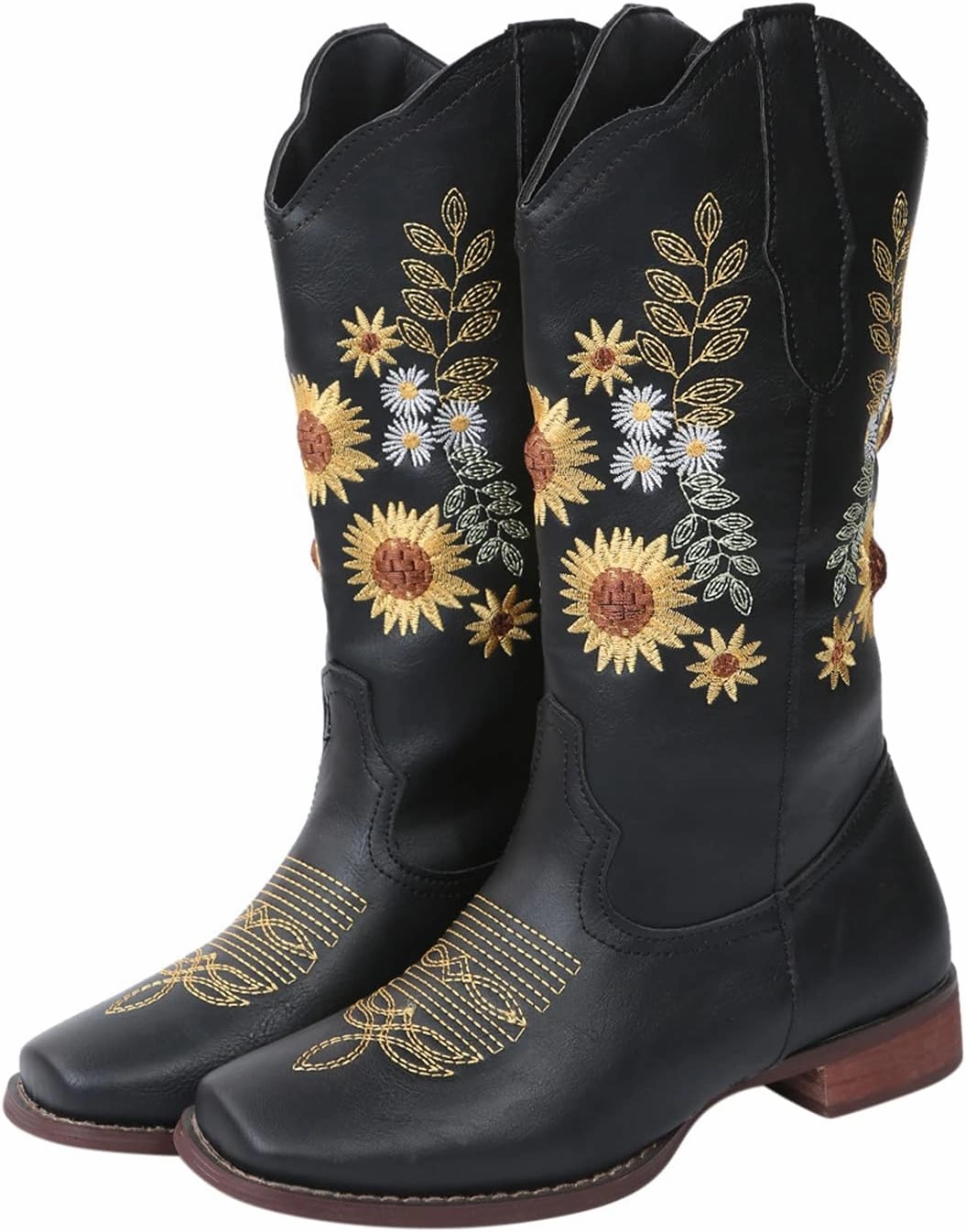 Ankle Boots For Women Sunflower Vintage Motorcycle Boots Embroidered Cowgirl Boots Mid Cowboy Western Boots Emelie Conquest Waterproof Combat Boot Sorel