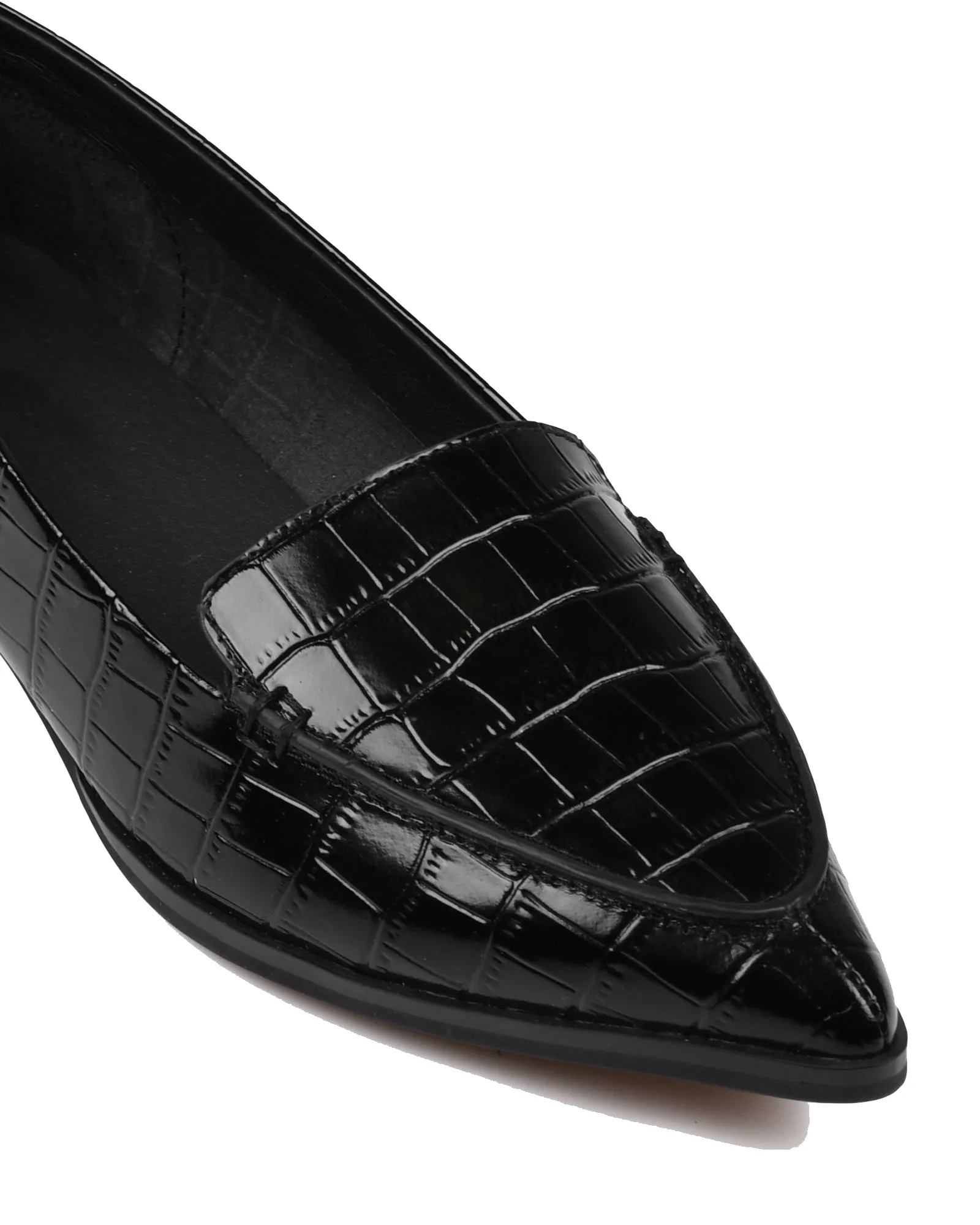 Tall Insulated Snow Boots Aria Black Crocodile Print Pointy Flats for Women