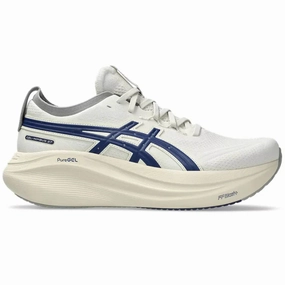 Men's Asics Gel-Nimbus 27 ATC, Birch/Indigo Blue, 9.5 D Medium Asics Cushioned Running Shoes