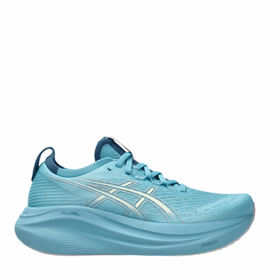 ASICS Women's GEL-NIMBUS 27 Running Shoes in Still Water/Cream AW25 Asics Discus Throwing Shoes