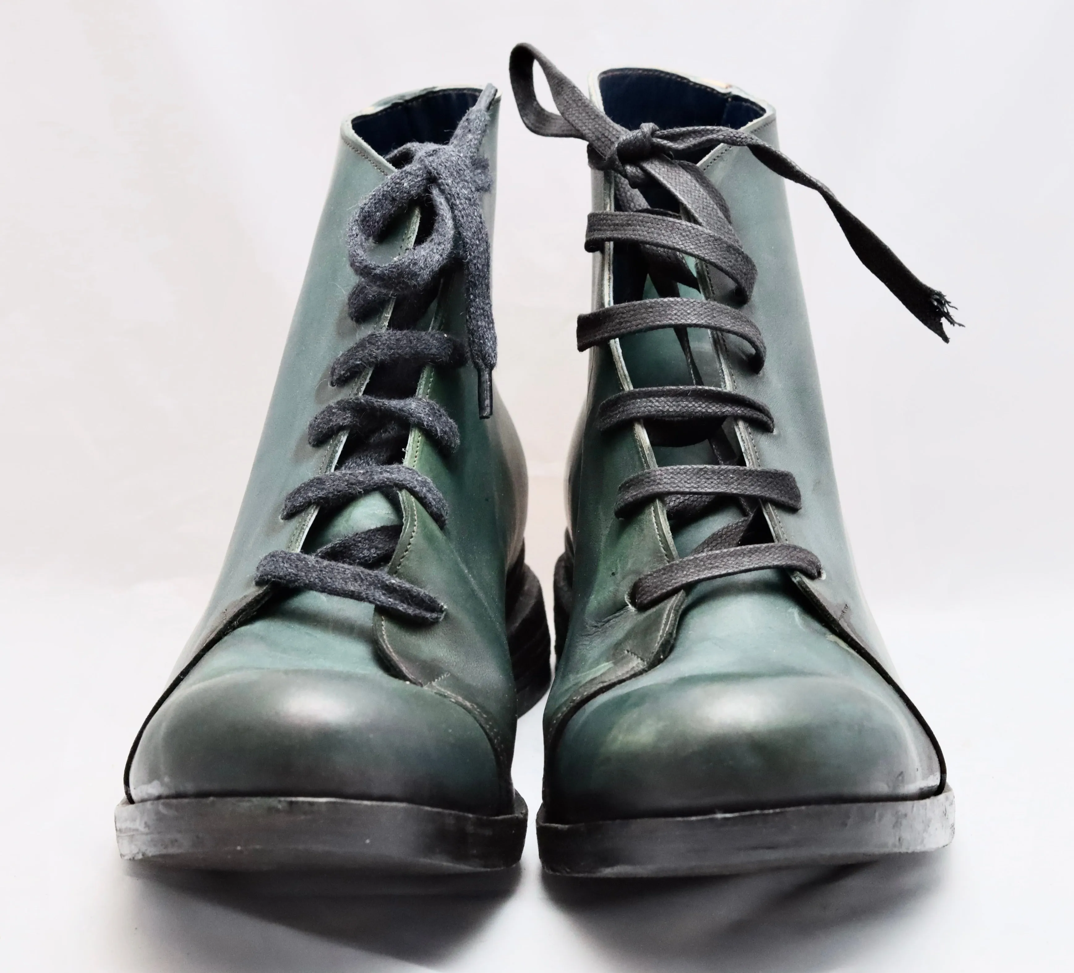 Boots Knee High With Heel Asym derby boot  |  Petrolio  | calf