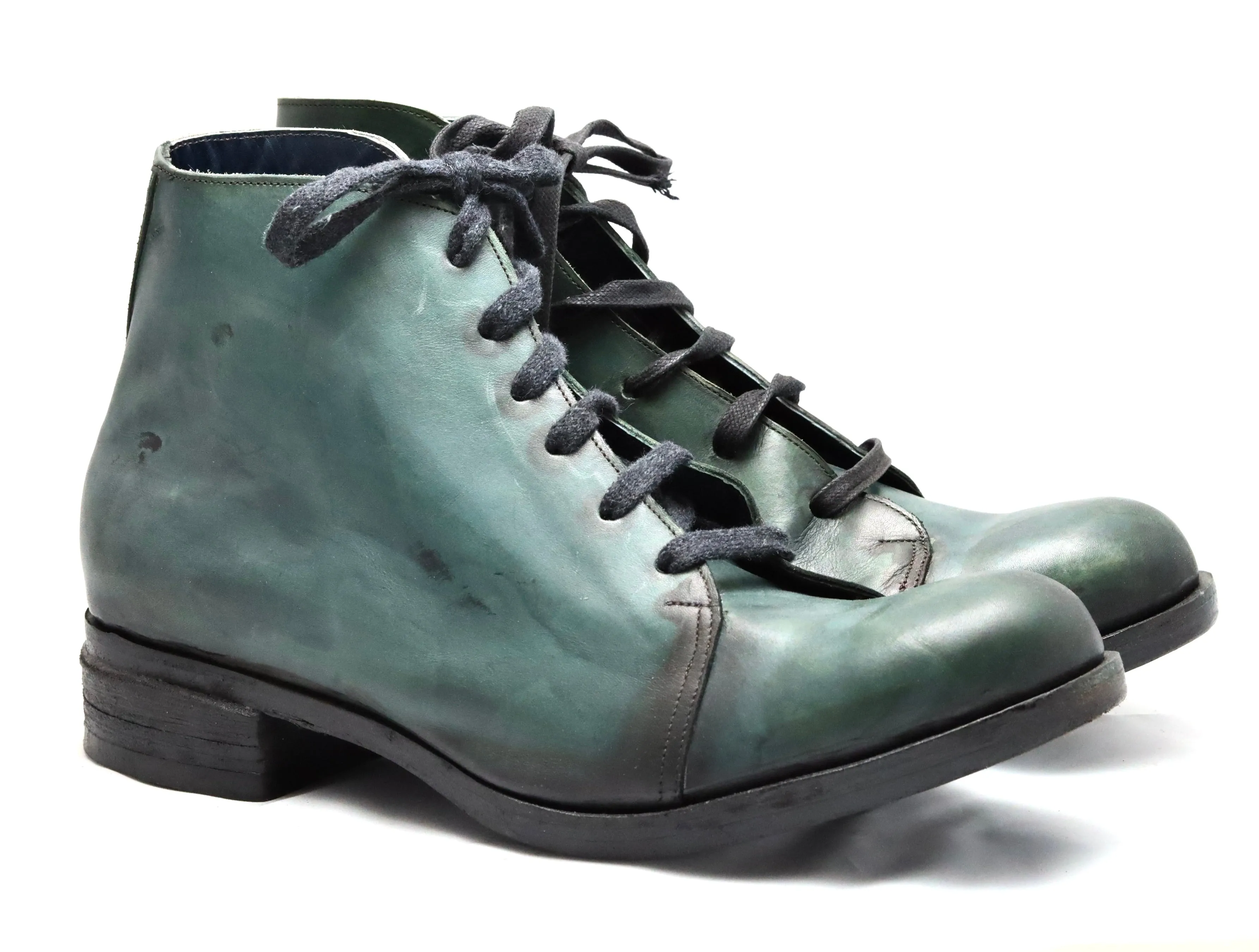 Asym derby boot  |  Petrolio  | calf Teal Boots
