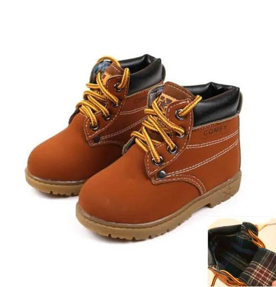 Autumn Winter Children Ankle boots Girls Martin Boots Boys Plush Snow Motorcycle Boots Lace-Up Rome Boots Kids Sport Shoes