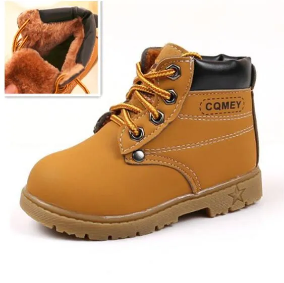 Autumn Winter Children Ankle boots Girls Martin Boots Boys Plush Snow Motorcycle Boots Lace-Up Rome Boots Kids Sport Shoes Business Casual Snow Boots