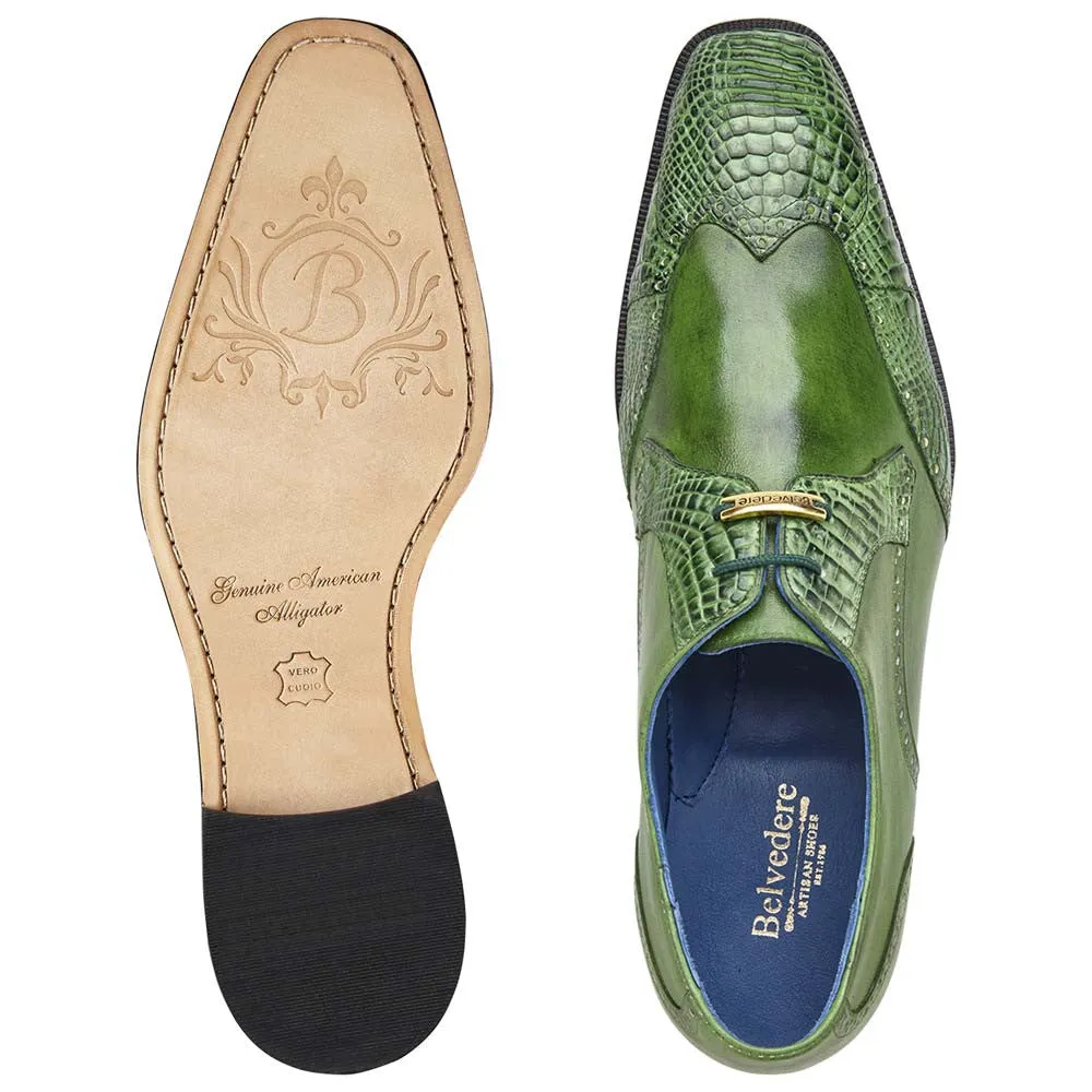Belvedere Antonio Emerald American Alligator Skin Wingtip Derby (USA Men Size) Tight Dress High Heels