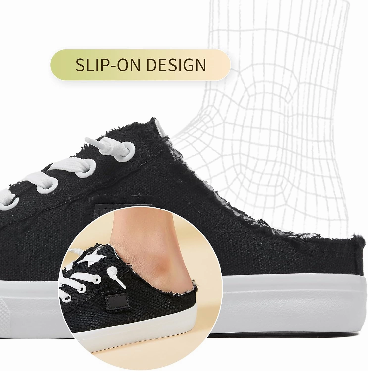 BENPAO Women's Slip on Sneakers Canvas Slip ons Shoes Fashion Comfortable Mules Womens Non Slip Loafers Casual Backless Shoes Best Slip On Shoes For Overpronation