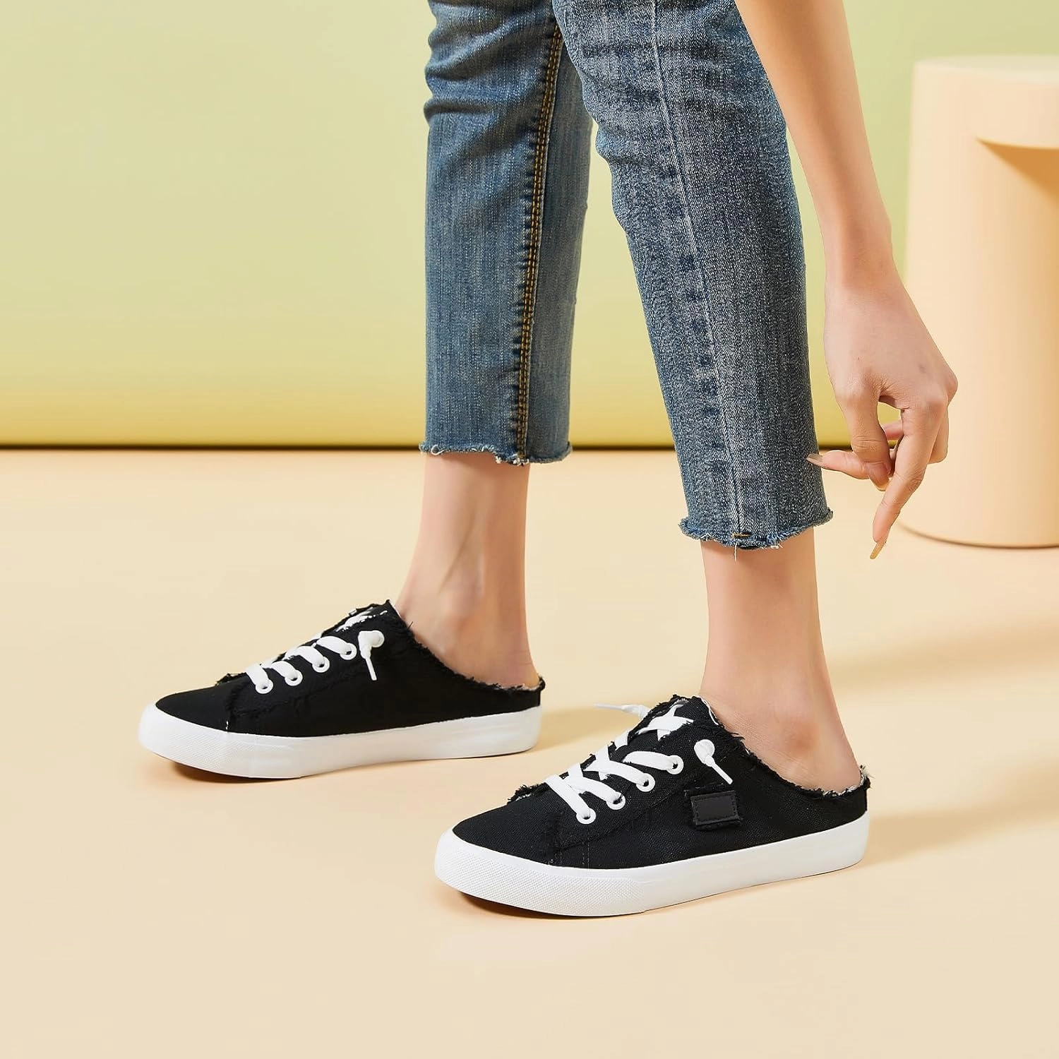 Slip On Metatarsal Boots BENPAO Women's Slip on Sneakers Canvas Slip ons Shoes Fashion Comfortable Mules Womens Non Slip Loafers Casual Backless Shoes