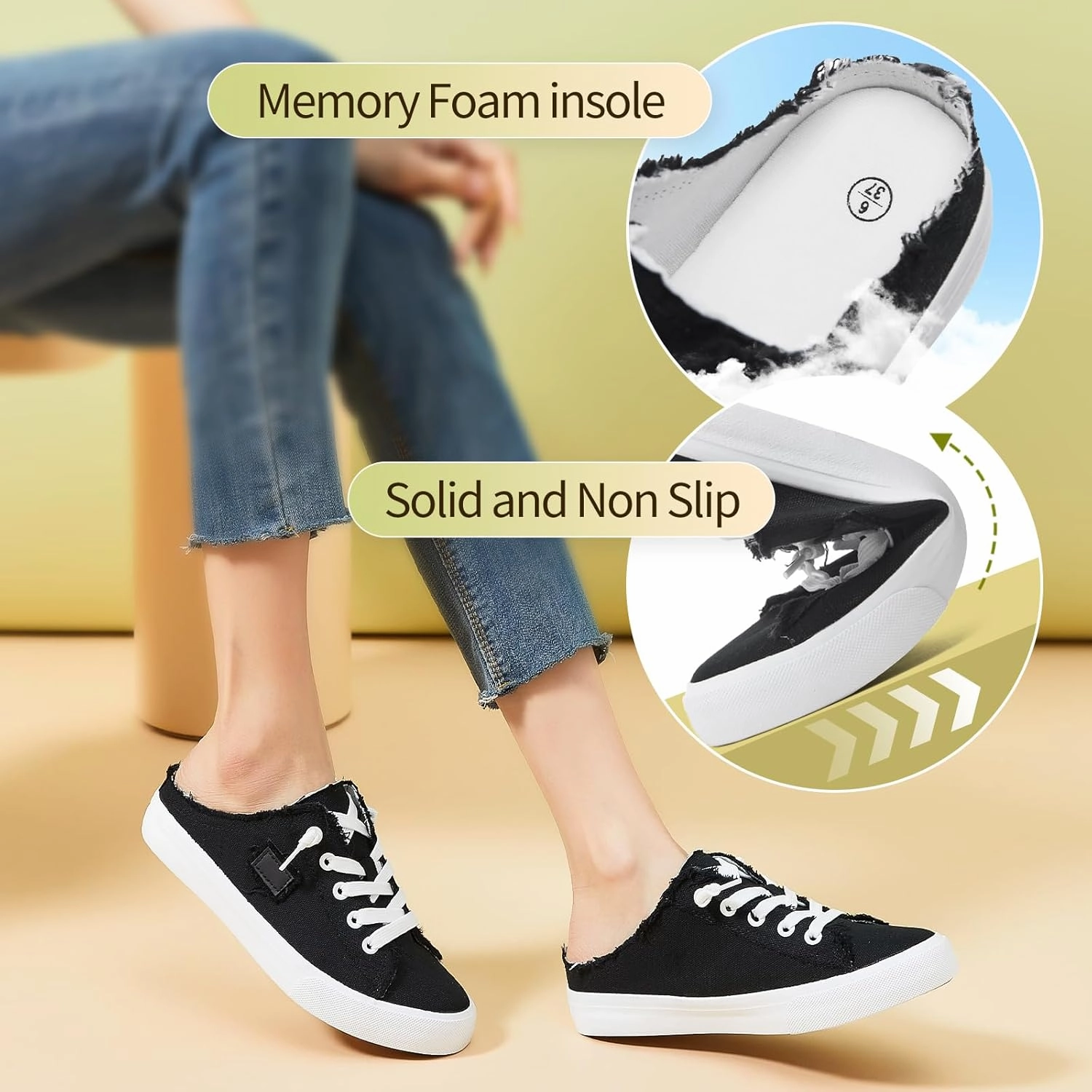 BENPAO Women's Slip on Sneakers Canvas Slip ons Shoes Fashion Comfortable Mules Womens Non Slip Loafers Casual Backless Shoes Sport Slip-on Mule Sneaker