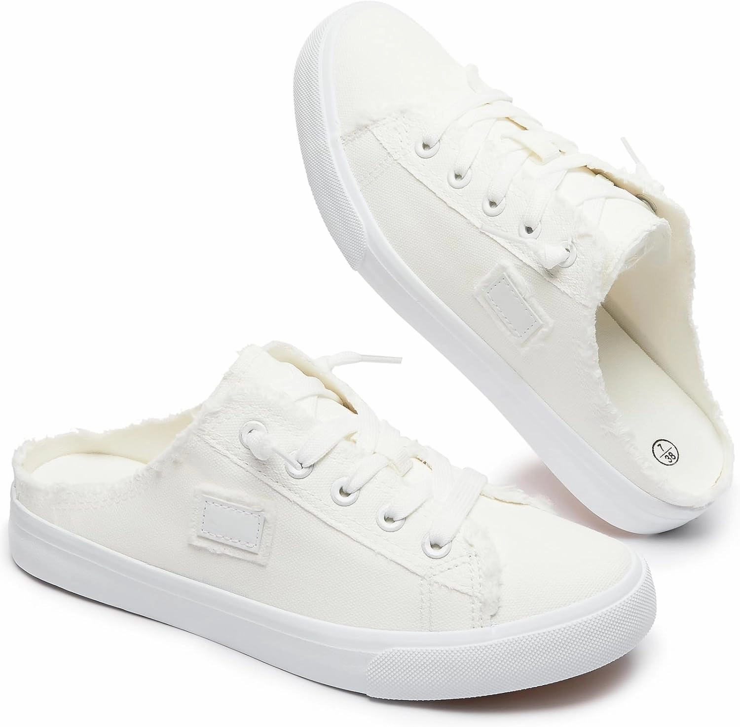 BENPAO Women's Slip on Sneakers Canvas Slip ons Shoes Fashion Comfortable Mules Womens Non Slip Loafers Casual Backless Shoes Slip On Laces