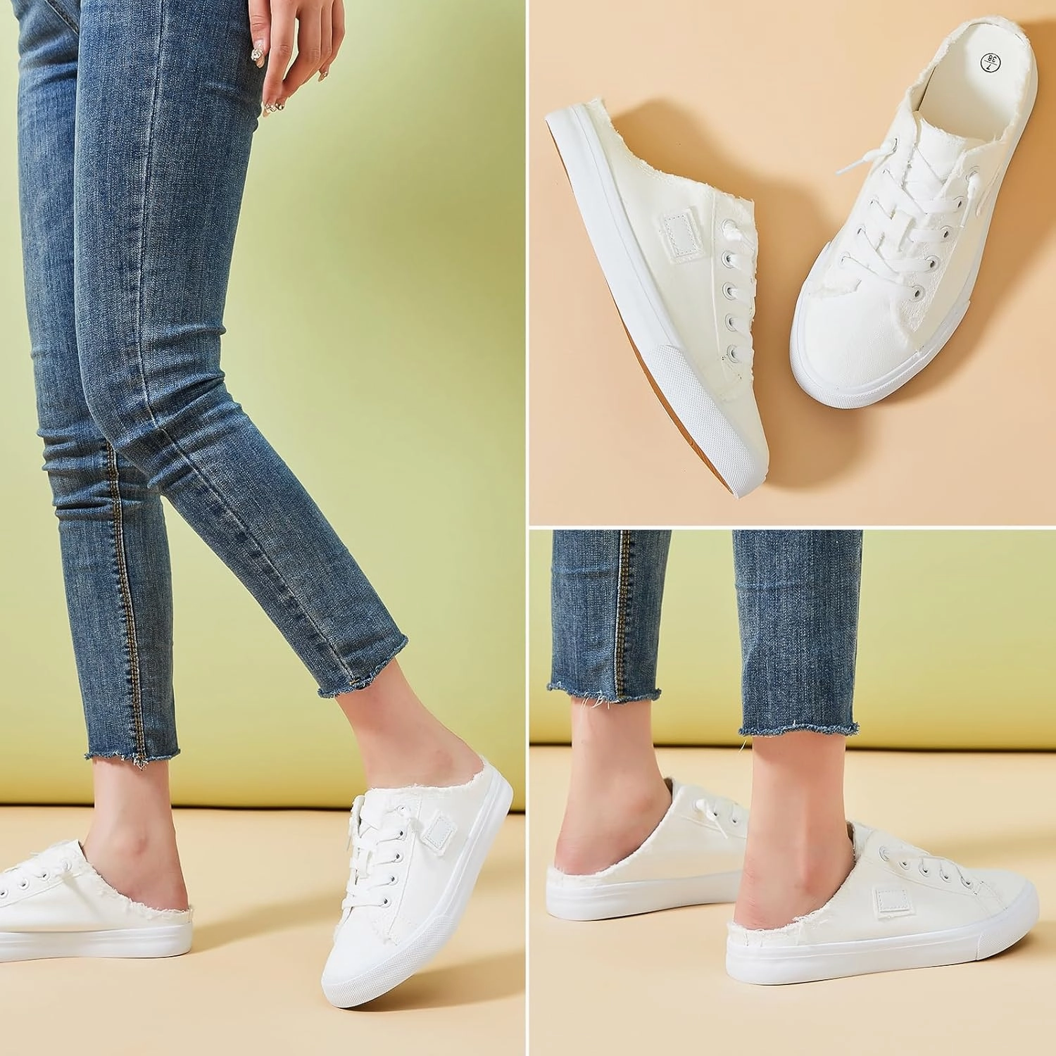 BENPAO Women's Slip on Sneakers Canvas Slip ons Shoes Fashion Comfortable Mules Womens Non Slip Loafers Casual Backless Shoes Slip On Sneakers  Leather Slip On