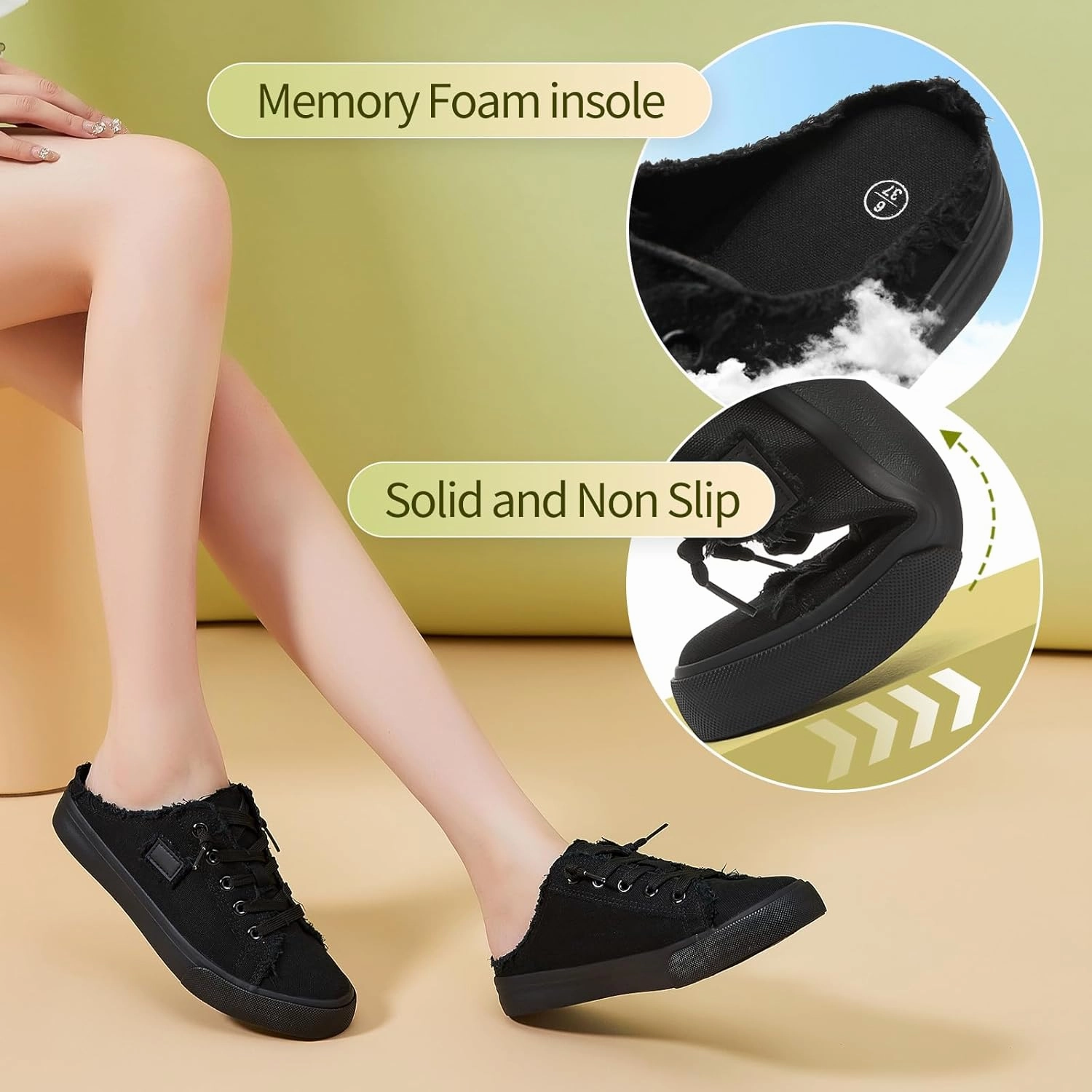 Slip On Sneakers  Leather Slip On BENPAO Women's Slip on Sneakers Canvas Slip ons Shoes Fashion Comfortable Mules Womens Non Slip Loafers Casual Backless Shoes