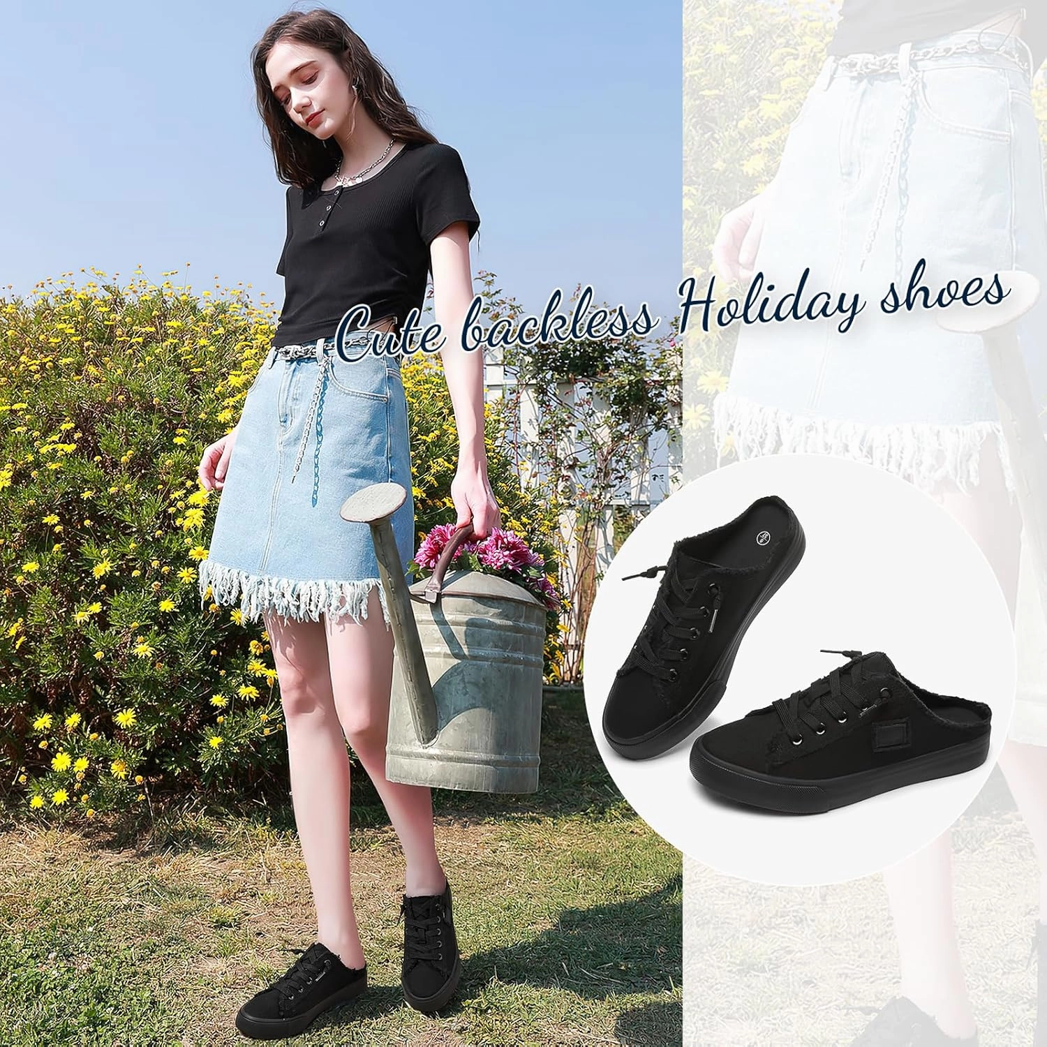 BENPAO Women's Slip on Sneakers Canvas Slip ons Shoes Fashion Comfortable Mules Womens Non Slip Loafers Casual Backless Shoes Slip Ons Sneakers