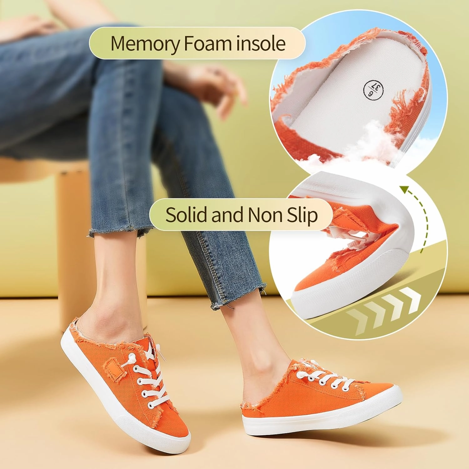 Slip-on Golf Shoes BENPAO Women's Slip on Sneakers Canvas Slip ons Shoes Fashion Comfortable Mules Womens Non Slip Loafers Casual Backless Shoes