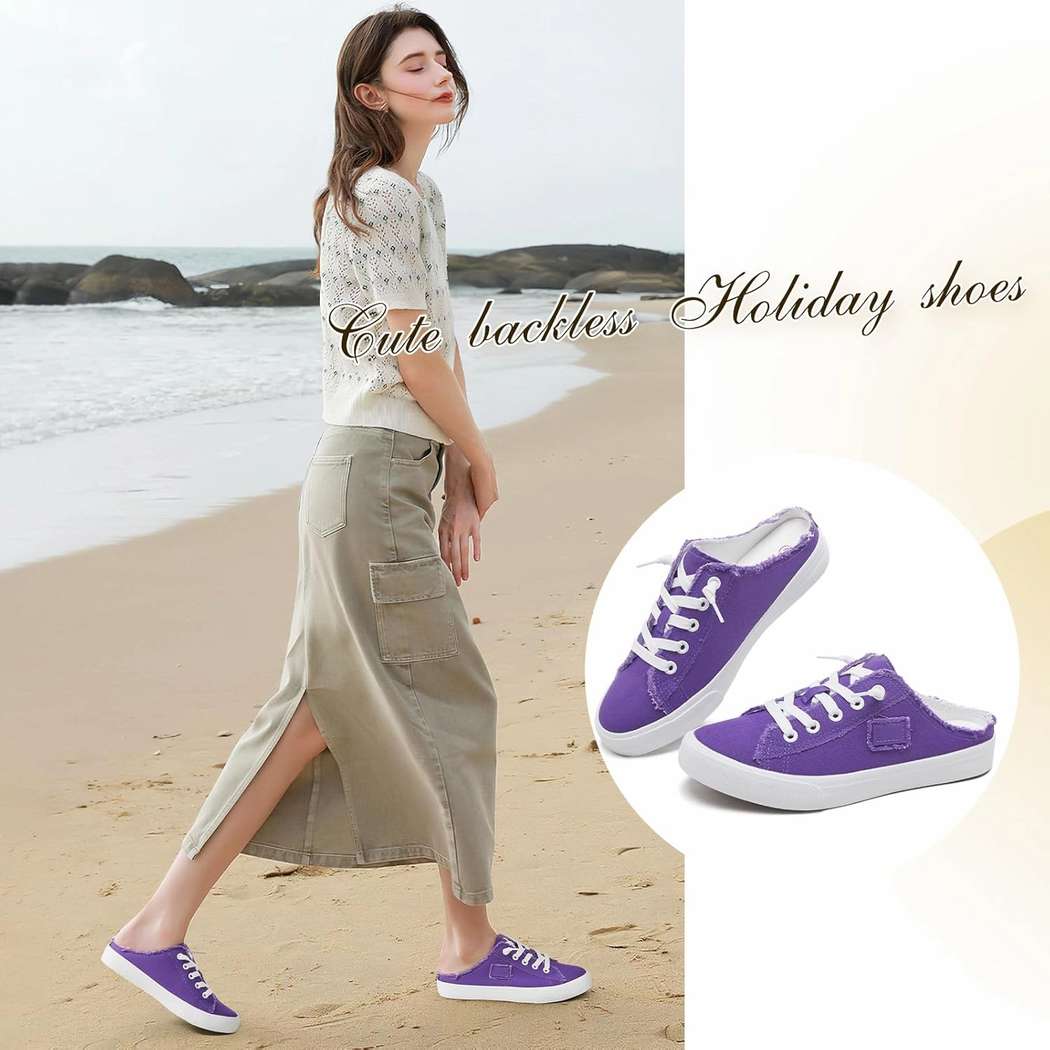 BENPAO Women's Slip on Sneakers Canvas Slip ons Shoes Fashion Comfortable Mules Womens Non Slip Loafers Casual Backless Shoes Toms Slip Ons