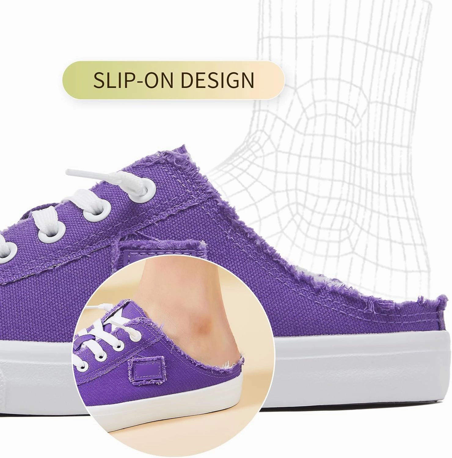 BENPAO Women's Slip on Sneakers Canvas Slip ons Shoes Fashion Comfortable Mules Womens Non Slip Loafers Casual Backless Shoes Slip On Sneaker Slip-on