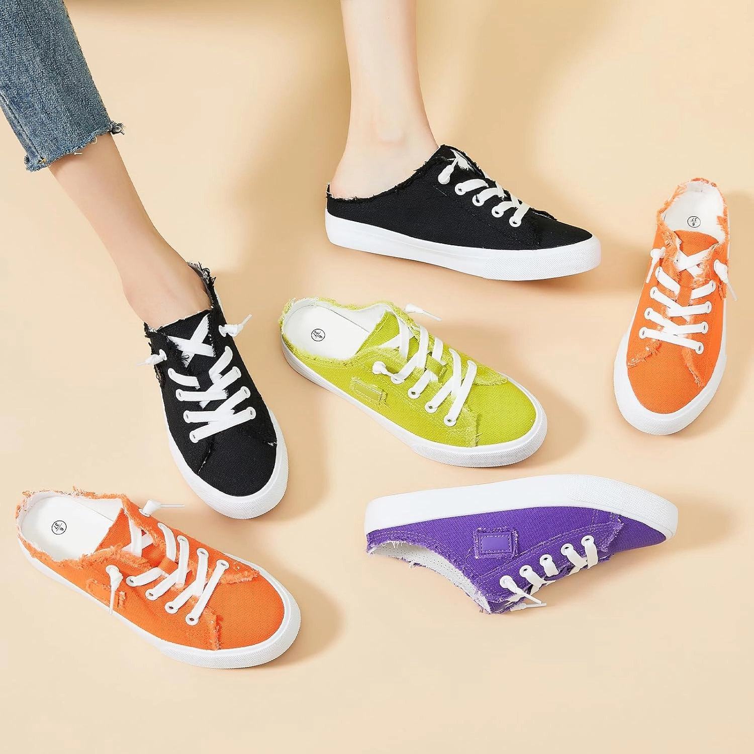 BENPAO Women's Slip on Sneakers Canvas Slip ons Shoes Fashion Comfortable Mules Womens Non Slip Loafers Casual Backless Shoes Canvas Casual Slip On Shoes