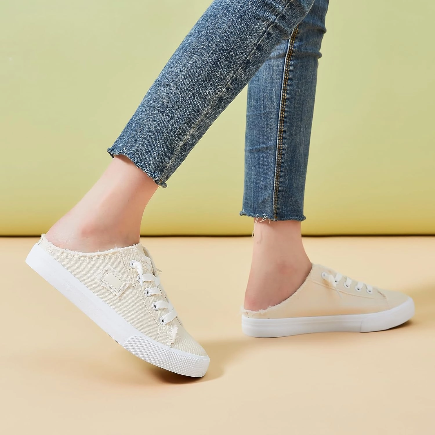 BENPAO Women's Slip on Sneakers Canvas Slip ons Shoes Fashion Comfortable Mules Womens Non Slip Loafers Casual Backless Shoes Breathable Slip Ons