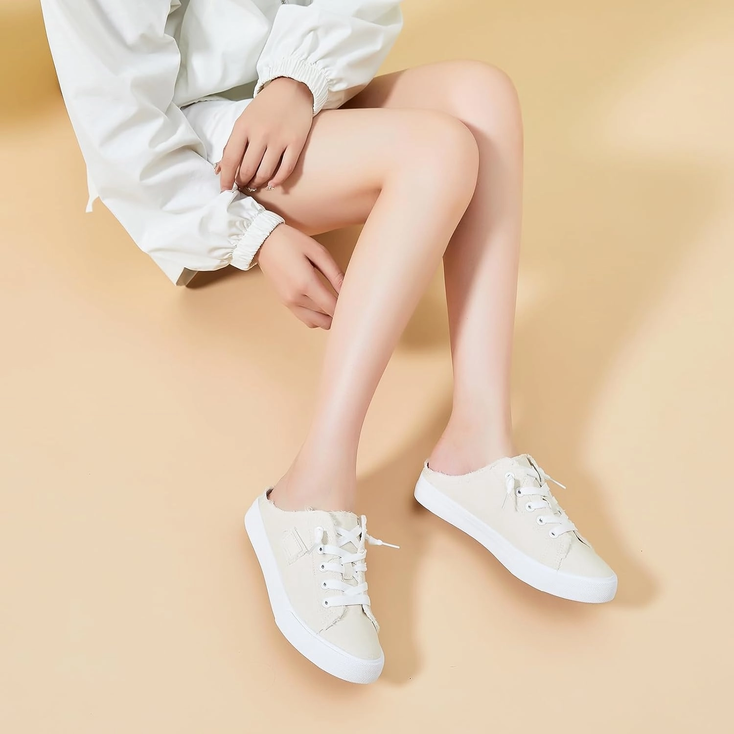 BENPAO Women's Slip on Sneakers Canvas Slip ons Shoes Fashion Comfortable Mules Womens Non Slip Loafers Casual Backless Shoes White Shoes Slip On