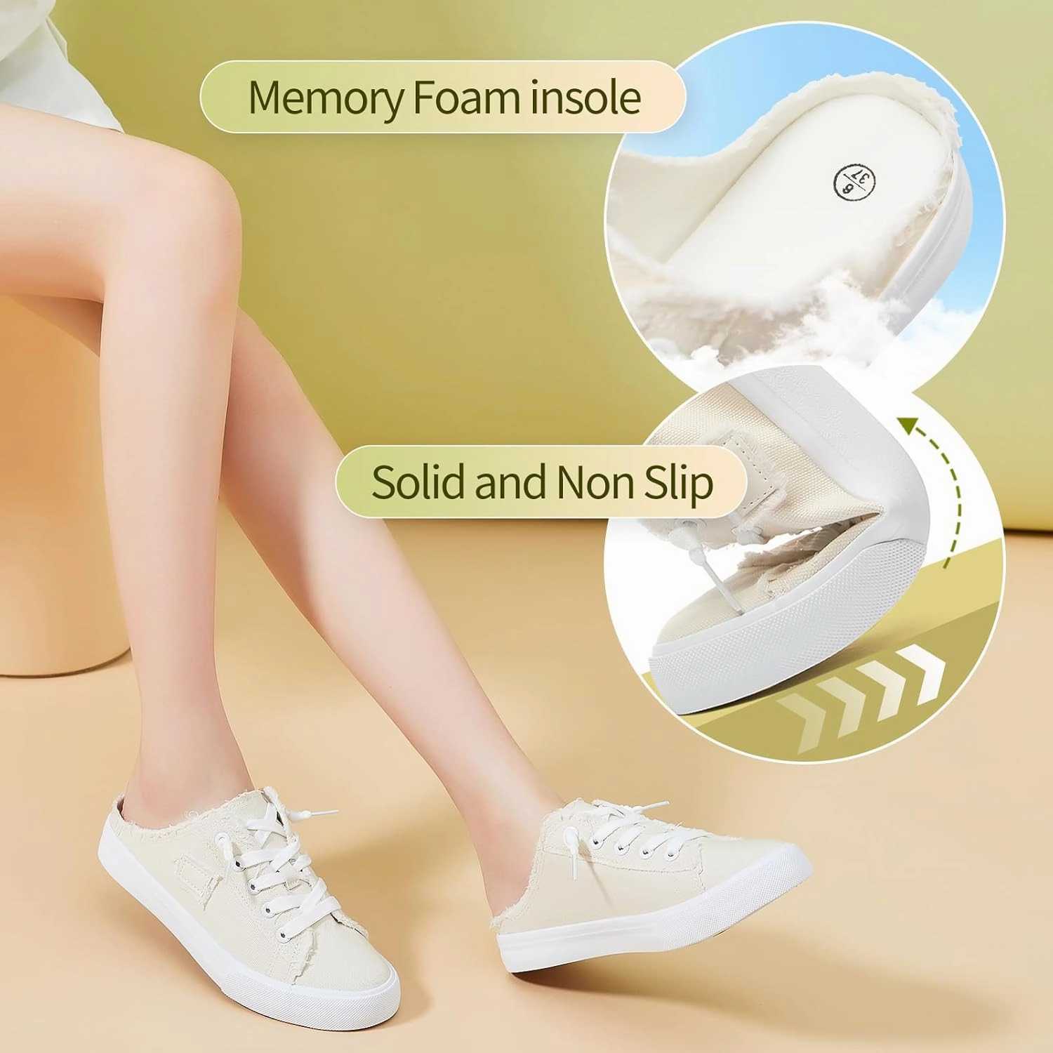 BENPAO Women's Slip on Sneakers Canvas Slip ons Shoes Fashion Comfortable Mules Womens Non Slip Loafers Casual Backless Shoes Black Slip Ons