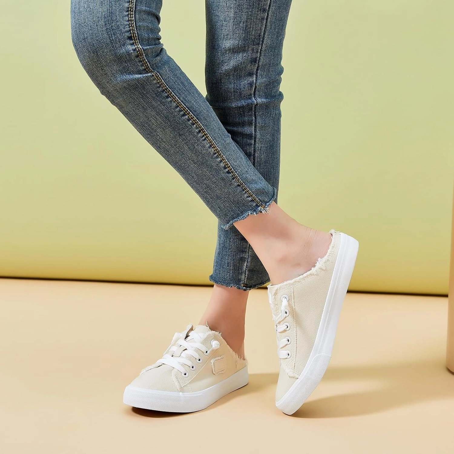 BENPAO Women's Slip on Sneakers Canvas Slip ons Shoes Fashion Comfortable Mules Womens Non Slip Loafers Casual Backless Shoes Slip On Amazon Shoes