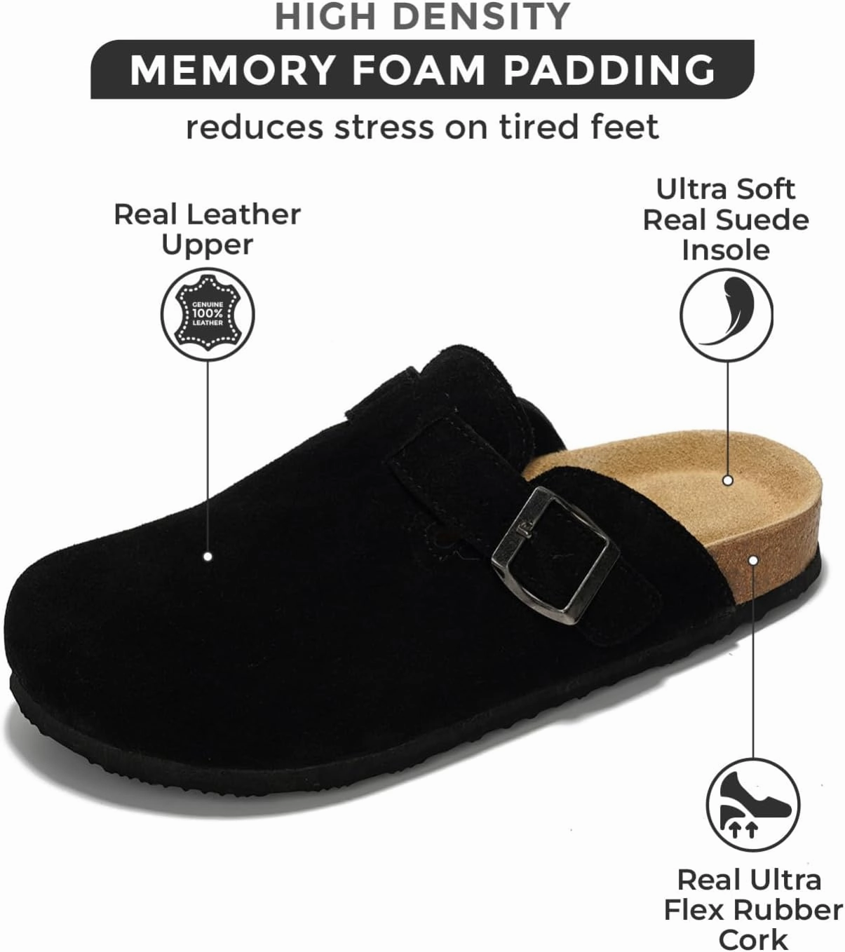 Project Cloud Genuine Leather Footbed Clogs for Women - Memory Foam Arch Support Slippers for Women - Trendy Slip-ons Women's Mules & Clogs Sandals (Benton) Slip On.shoes