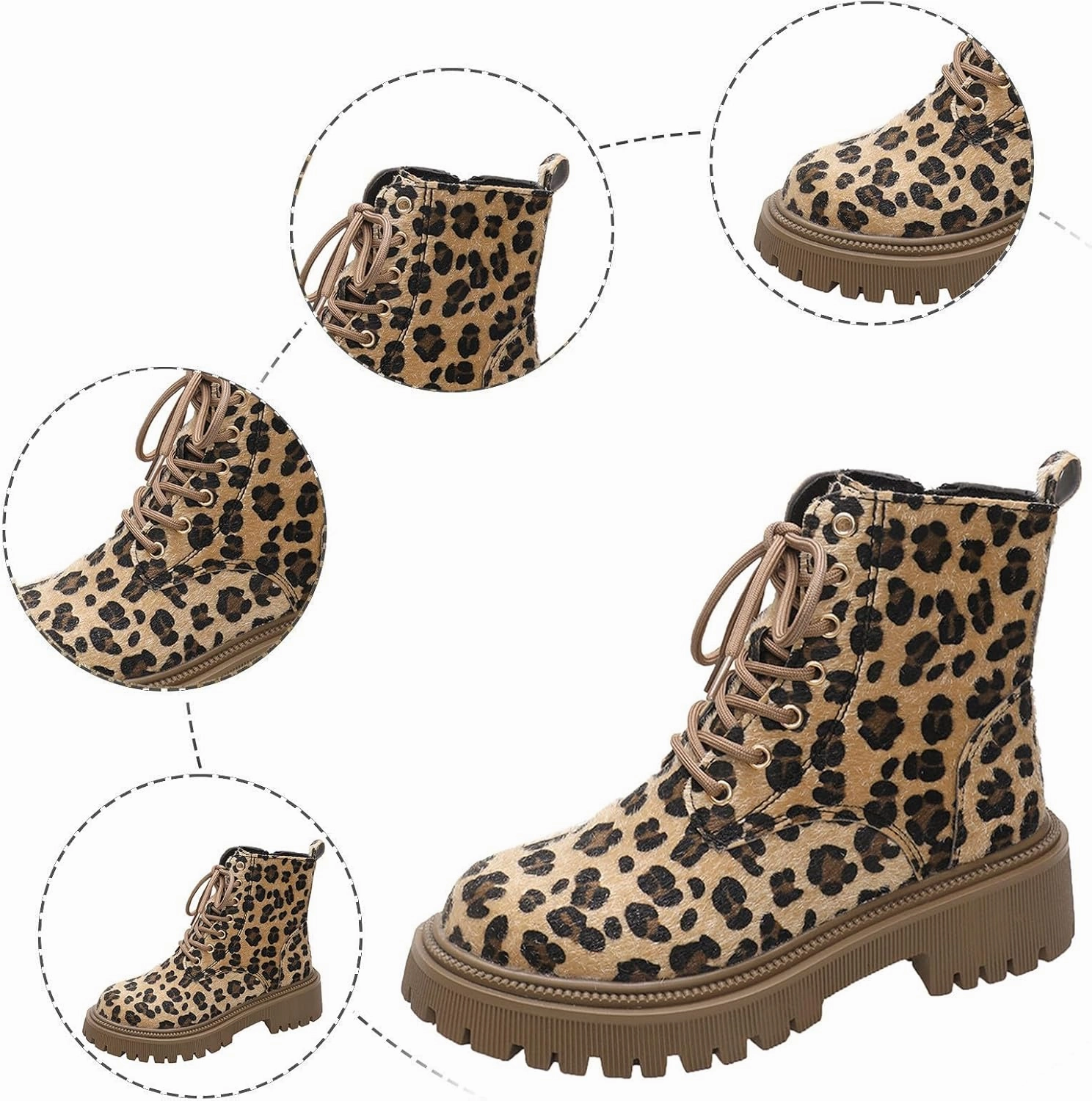 Platform Boots Women's Y2K Leopard Print Lace-Up Combat Boots Thick Platform Gothic Halloween Bootie Non-Slip Size 2 Combat Boots
