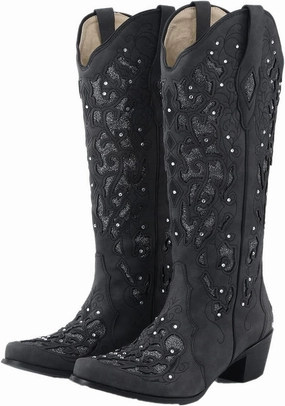 Fendi Embossed Combat Boots Cowboy Boots For Women Rhinestone Western Chunky Heel Boots Retro Pull On Embroidered Knee High Cowboy Boots