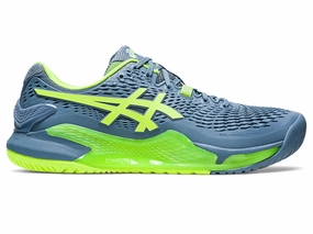 Women Asics Shoe Men's Asics Gel-Resolution 9, Steel Blue/Hazard Green, 12.5 D Medium