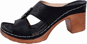 Women's Summer Fashion Sandals Mid Heel Open Toe Comfortable Casual Beach Walking Shoes Ladies Stylish Slip On Cross Training Shoes For Flat Feet