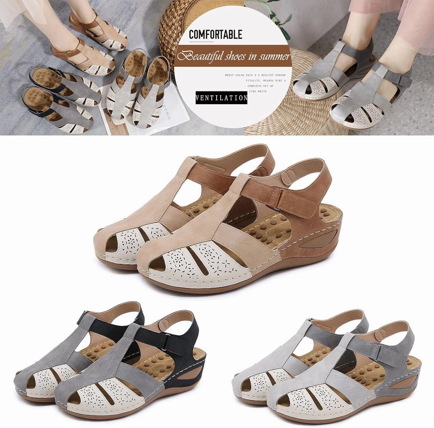 Women's Causal Closed Toe Wedges Sandals Summer Comfortable Ankle Strap Beach Dressy Sandal Water Slides Women New Nike Volleyball Shoes