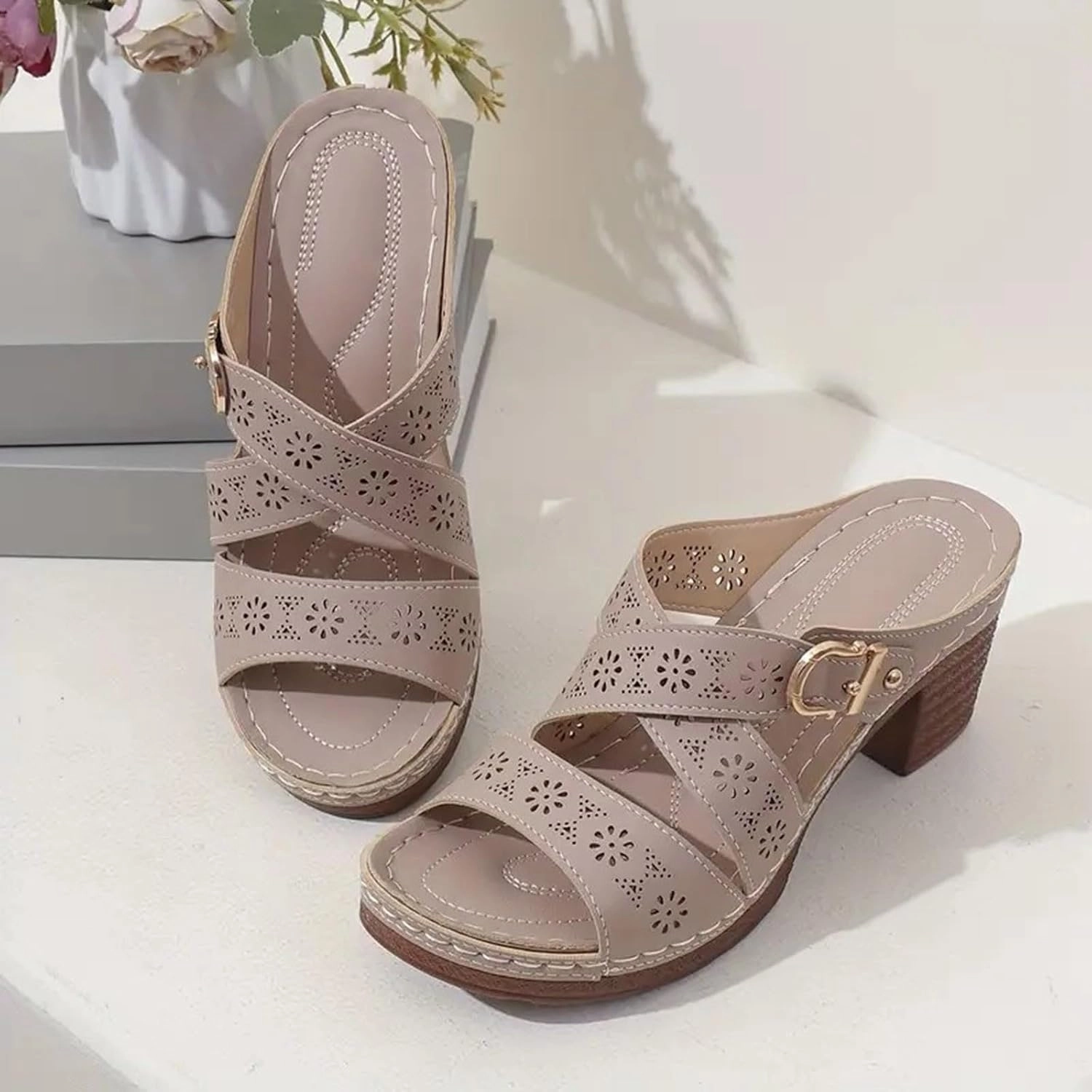 Grey Goose Tennis Shoes Platform Wedge Sandals for Women Chunky High Heel Open Toe Sandals Buckle Strap Comfortable Casual Beach Shoes Elegant Adjustable Platform Beach Walking Shoes Breathable Lightweight Shoe