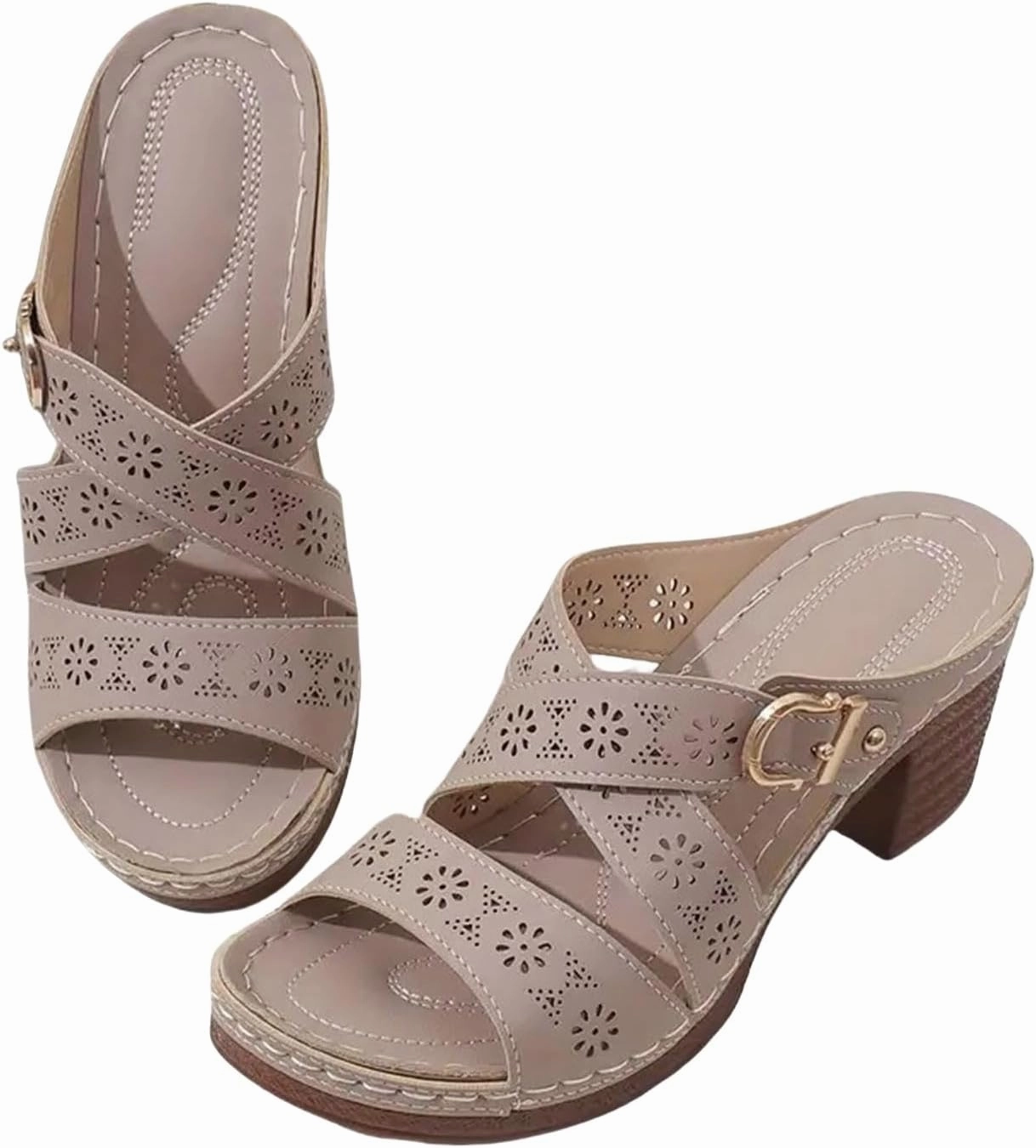 Platform Wedge Sandals for Women Chunky High Heel Open Toe Sandals Buckle Strap Comfortable Casual Beach Shoes Elegant Adjustable Platform Beach Walking Shoes Breathable Lightweight Shoe Penguin Tennis Shoes