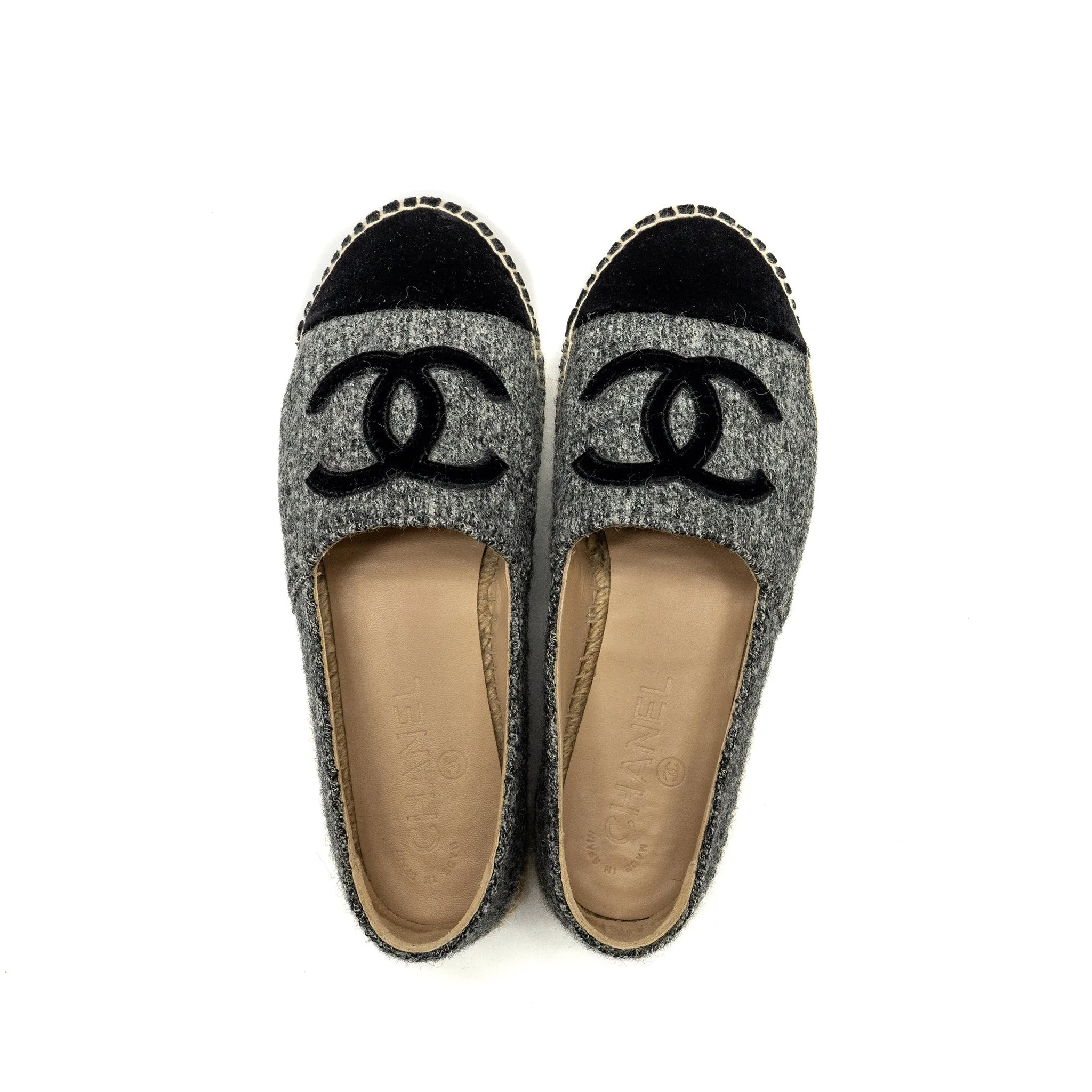 Chanel Size 36 16A CC Logo Espadrilles Tweed/Velvet Grey/Black Tory Burch Espadrilles Sandals