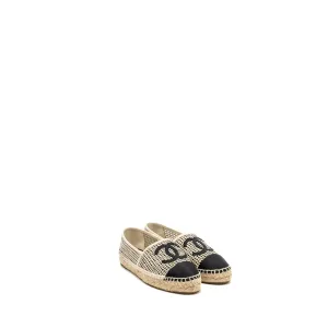 Chanel Size 36 21P Espadrilles Mesh/Grosgrain Beige/black Snake Skin Espadrilles