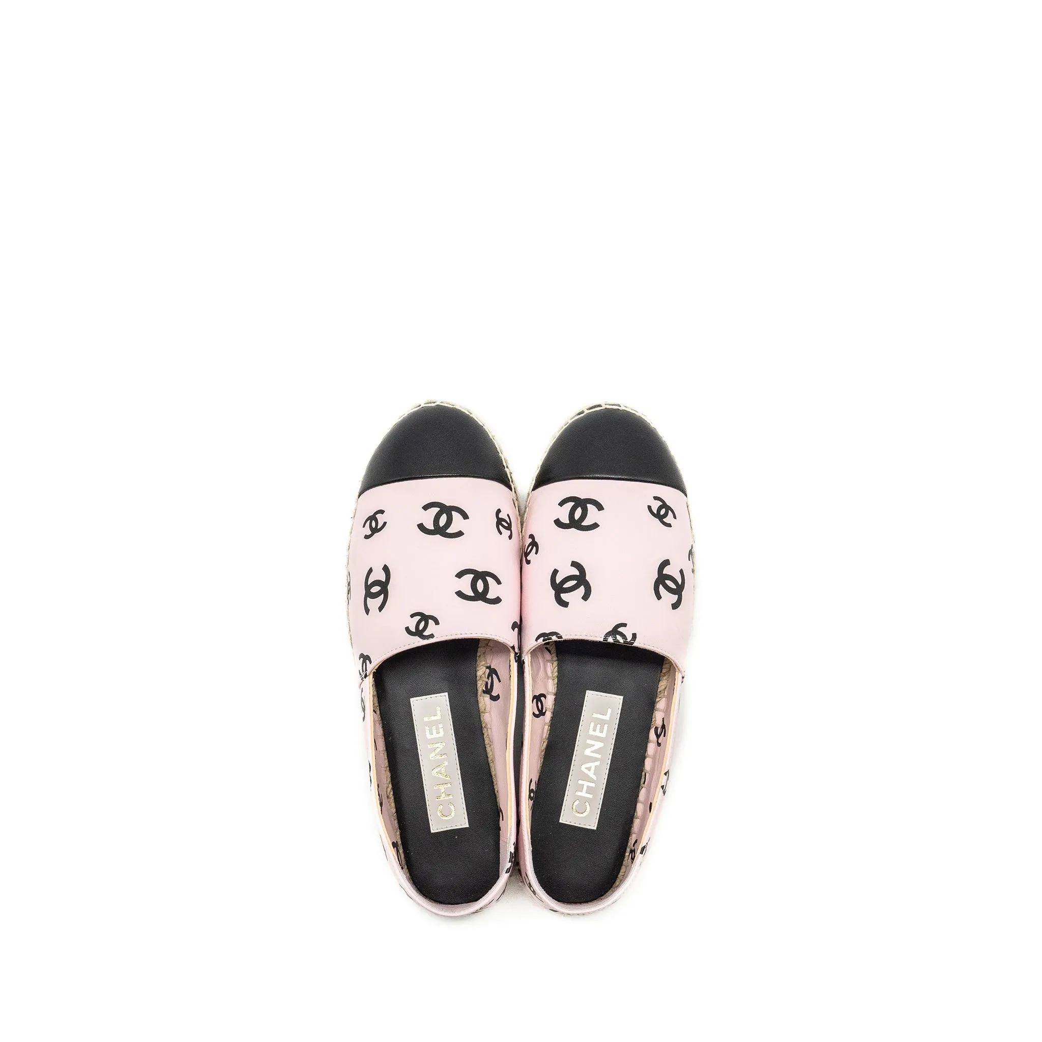 Chanel Size 37 22S CC logo Espadrilles Leather Pink/Black Valentino Espadrille Flat