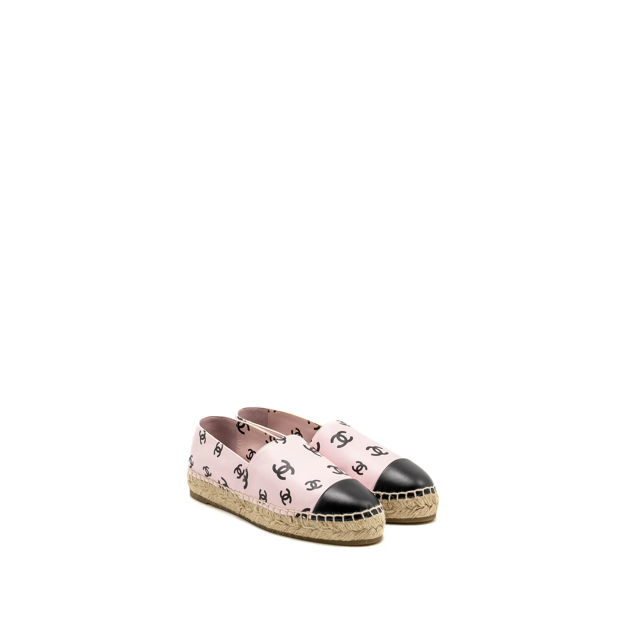 Chanel Size 37 22S CC logo Espadrilles Leather Pink/Black Stuart Weitzman Espadrille Wedges