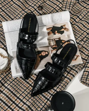 Charlotte Black Crocodile Print Pointy Flats for Women Birch Waterproof Snow Boot